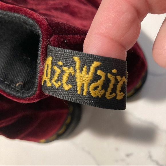 DR MARTENS Sz 6 1460 Pascal Red Wine Velvet Satin Lace Boots - Picture 9 of 15